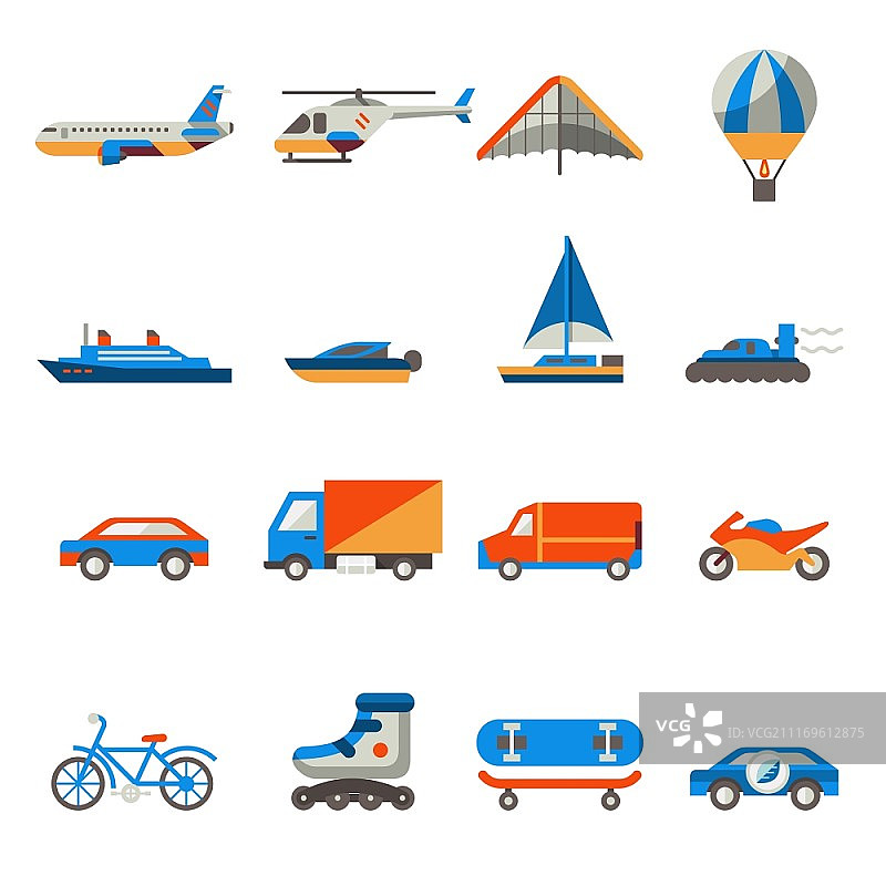 带轮船卡车直升机的交通图标矢量图图片素材