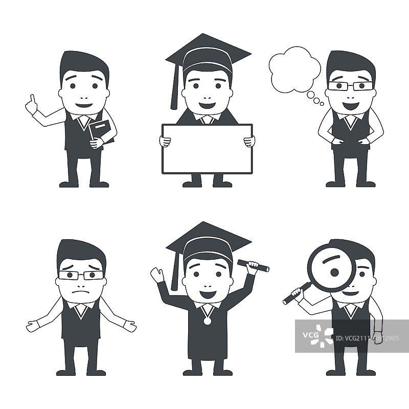 教育男教师学生角色黑色矢量插画图片素材