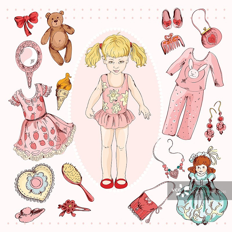 儿童角色换装纸娃娃矢量素材图片素材