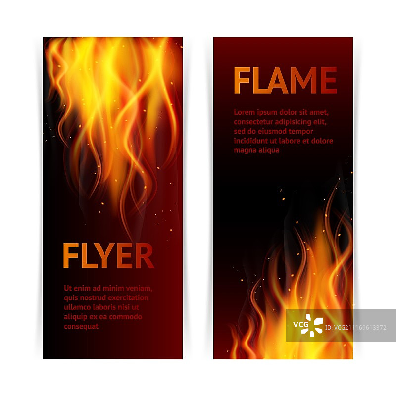 深色背景上逼真的火焰篝火笔触垂直banner合集矢量插图图片素材