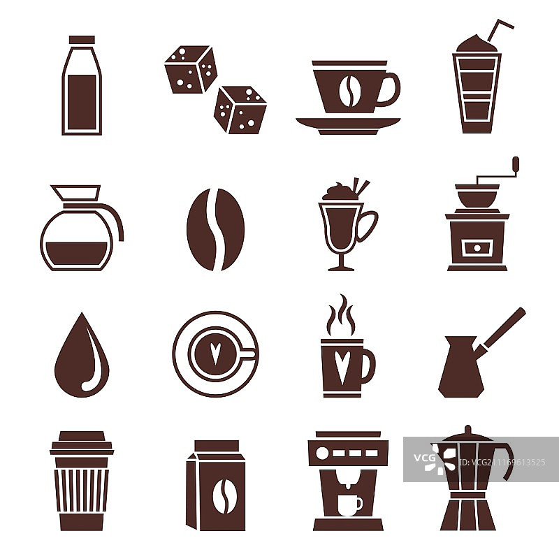 咖啡馆单色图标：咖啡豆和玻璃罐矢量图图片素材