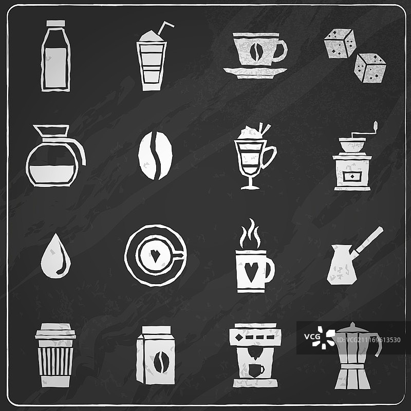 带糖罐咖啡豆的咖啡黑板图标集矢量图图片素材