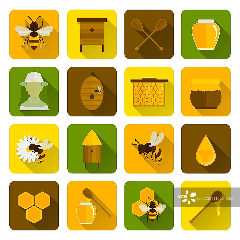 养蜂人蜂窝蜂箱图标扁平化设计图片素材