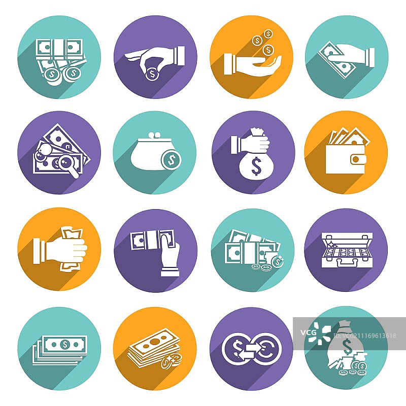 白色金融元素图标：储蓄、交易和商业图片素材