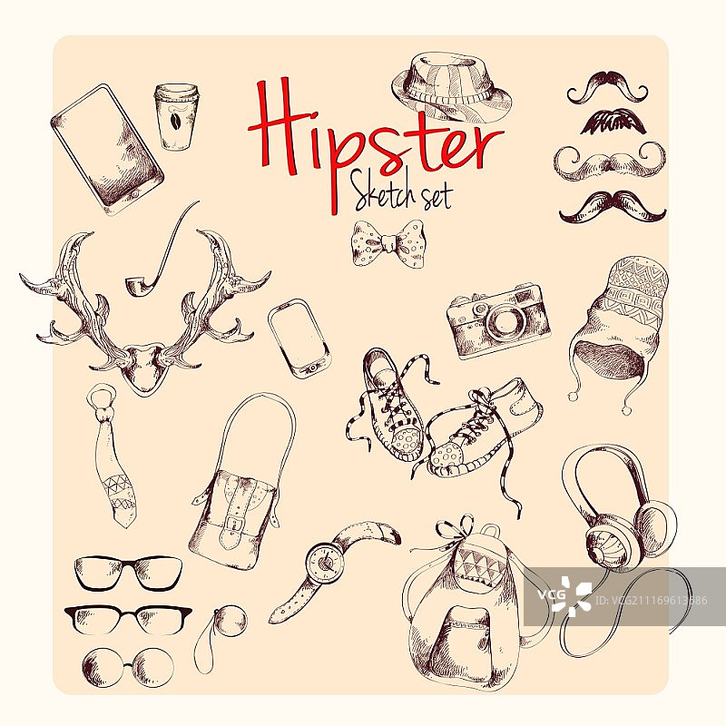 带胡须和配饰的时尚人物套装矢量图图片素材