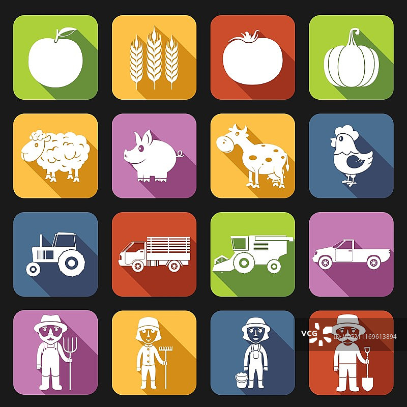农场农业农民头像扁平图标集矢量图图片素材