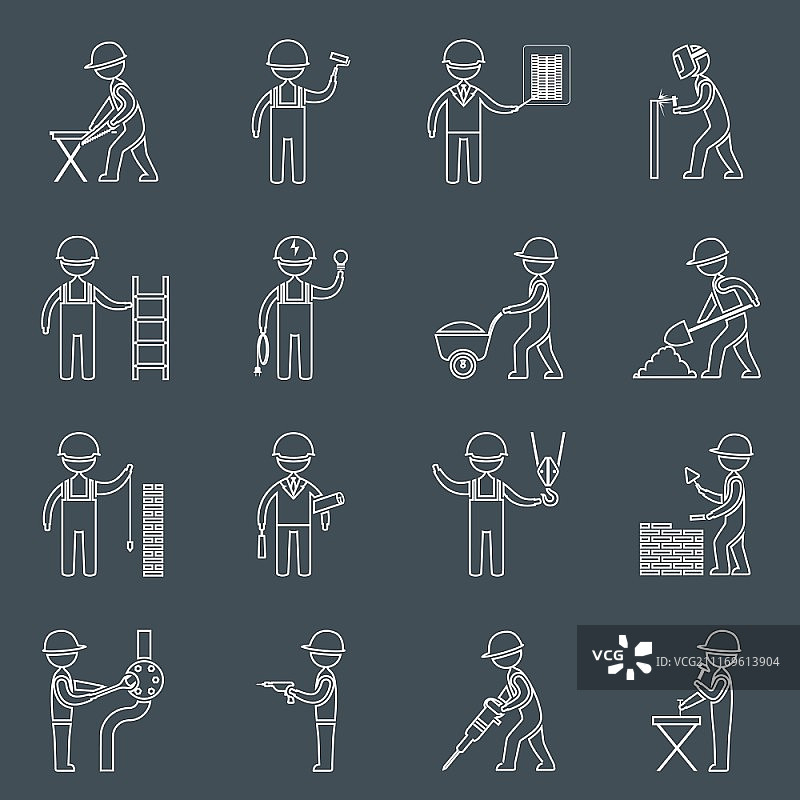 建筑工人服务行业轮廓剪影图标矢量图图片素材