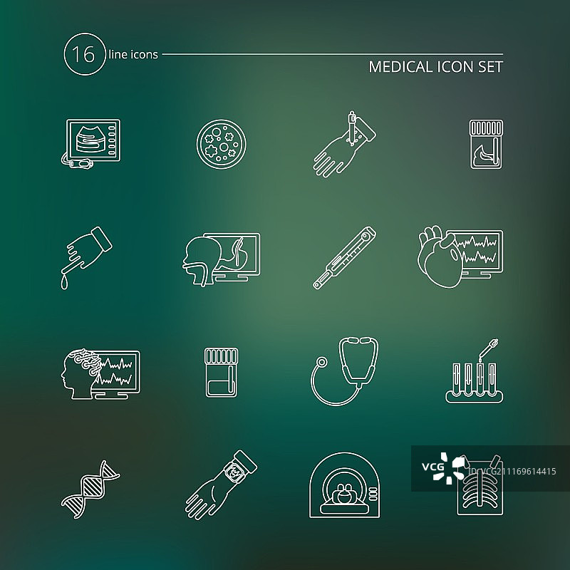 医疗保健线框图标集，含血液粪便尿液检查图片素材