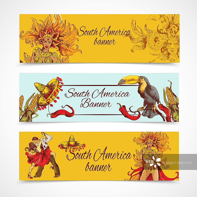 带有旅行标志的南美手绘彩色banner矢量图图片素材