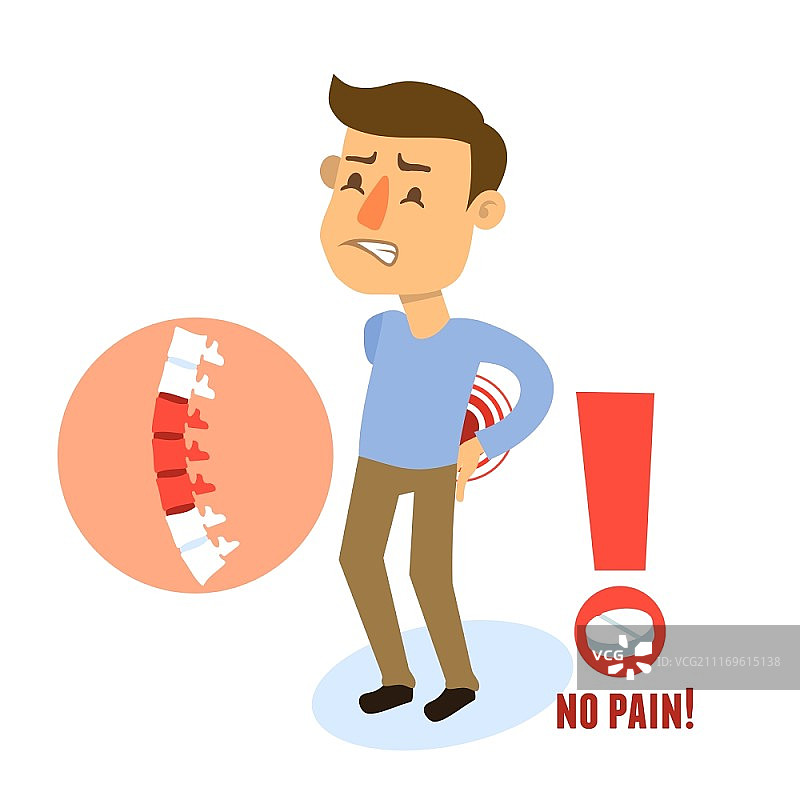 背痛的男性角色与药丸矢量图图片素材