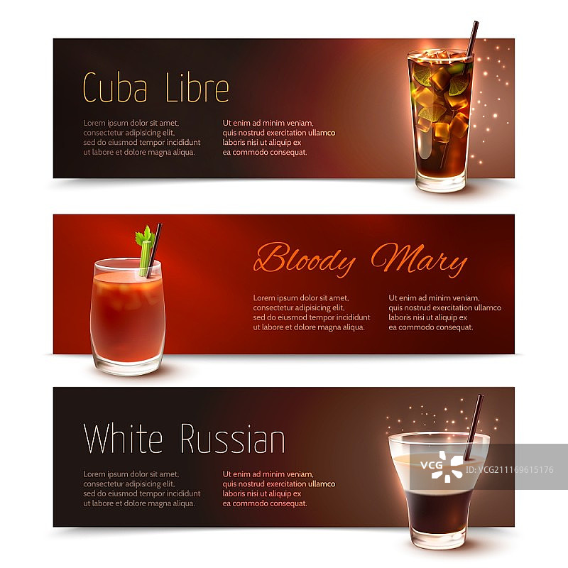 古巴自由血腥玛丽白色俄罗斯鸡尾酒横幅图片素材