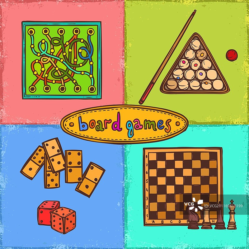 运动和博彩棋盘游戏彩色装饰图标概念矢量图图片素材