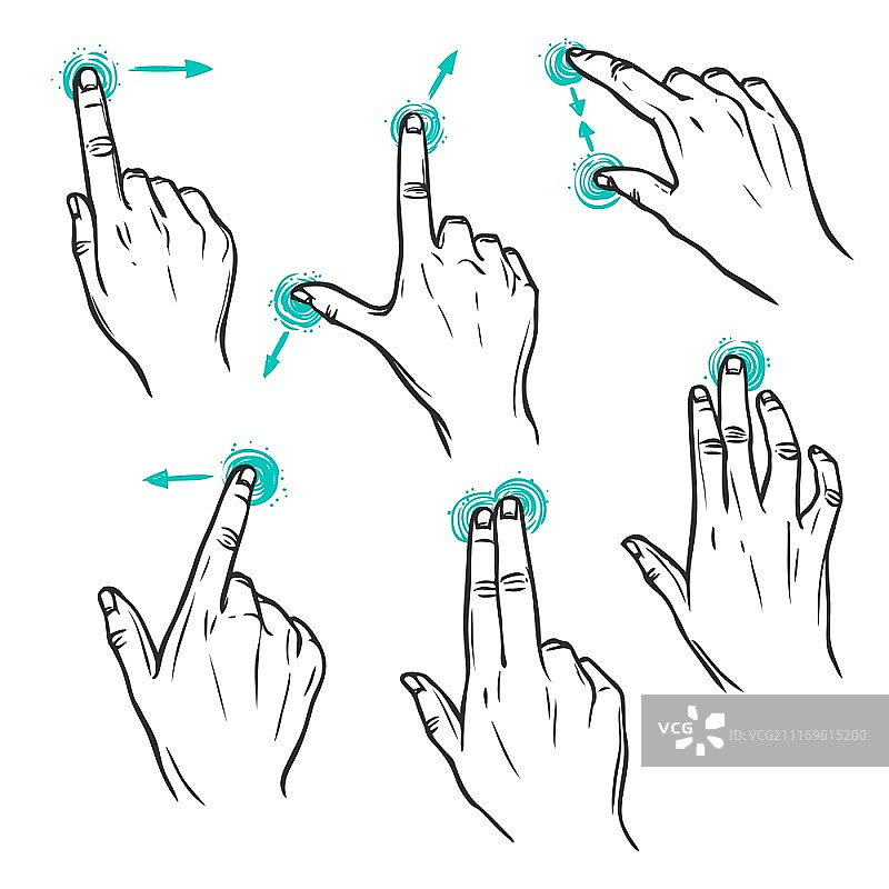 触摸屏手势草图矢量插画图片素材