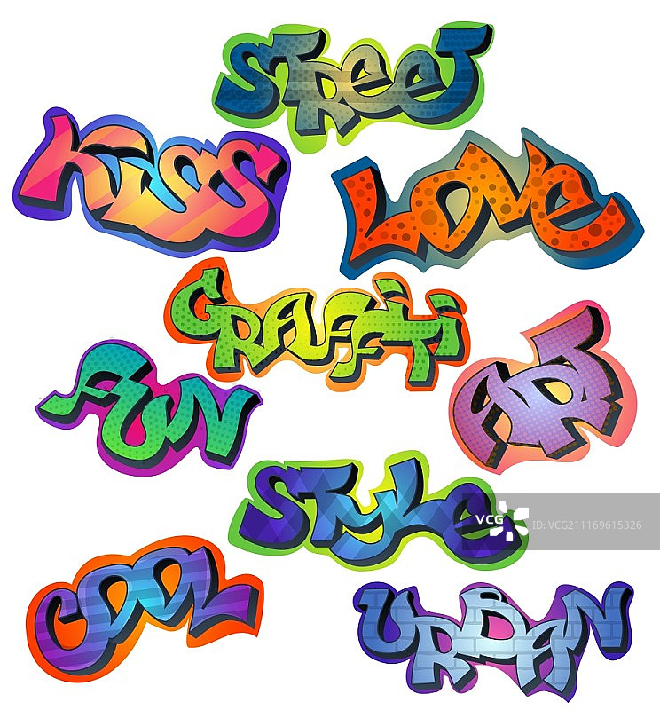 街头亲吻爱趣味酷炫都市涂鸦文字元素矢量插画图片素材