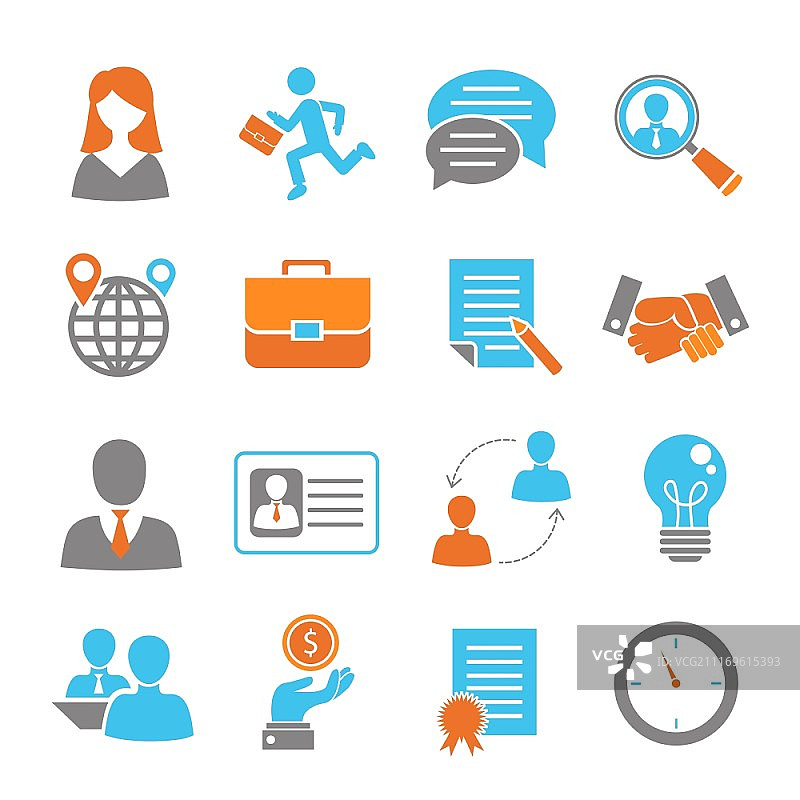 带握手薪资就业的彩色面试图标集矢量图图片素材
