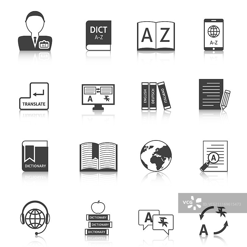 法律文件翻译和在线英语词典黑色图标图片素材