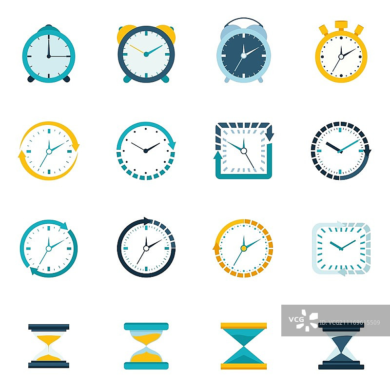 时钟沙漏秒表计时器扁平图标合集矢量素材图片素材