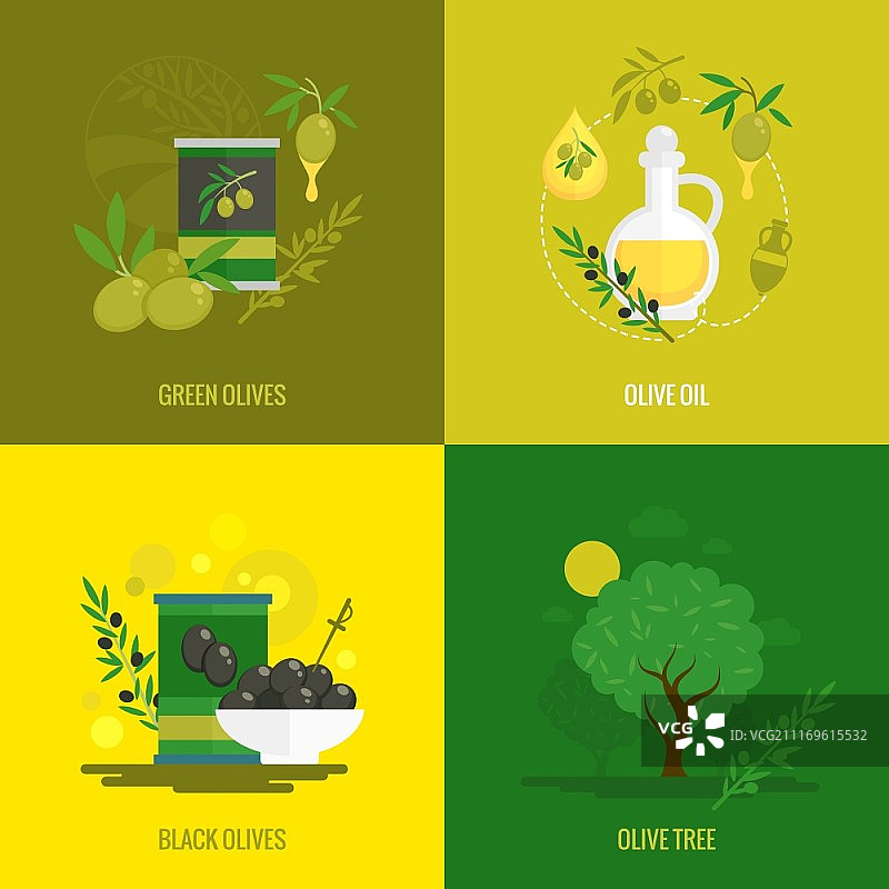 绿色黑色橄榄油和树木组合扁平图标矢量素材图片素材