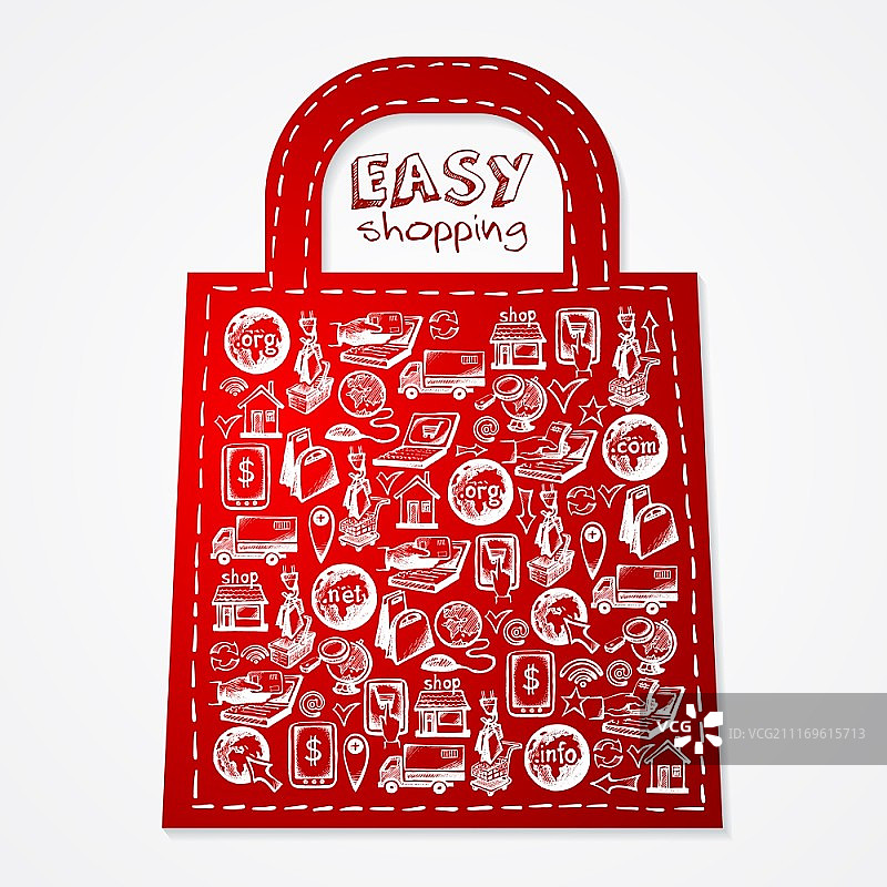 网上购物电子商务手绘图标包袋造型矢量插画图片素材
