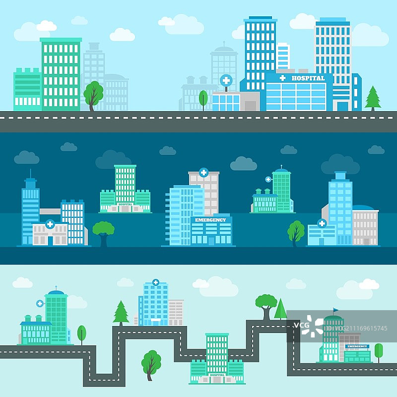 医疗建筑与诊所医院扁平风格banner图片素材