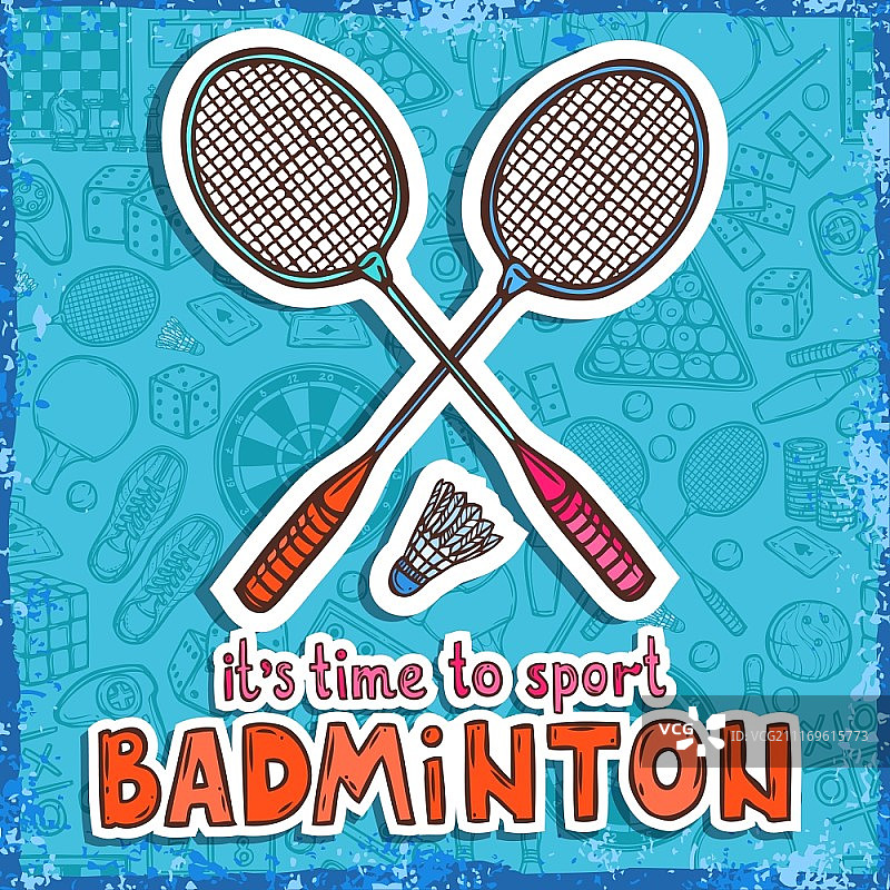 羽毛球拍和羽毛球草图海报图片素材