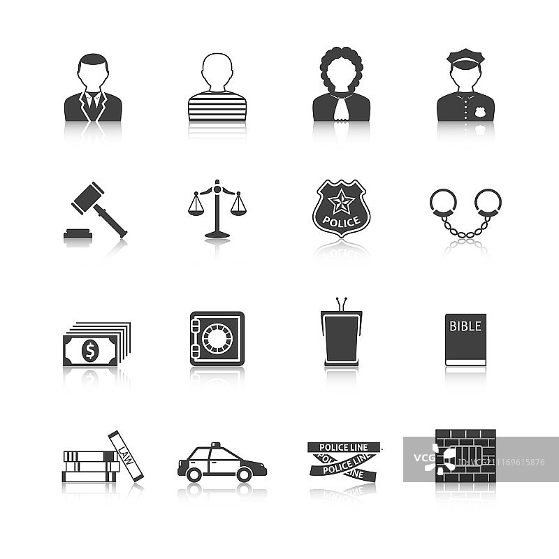犯罪与惩罚法律系统图标集图片素材