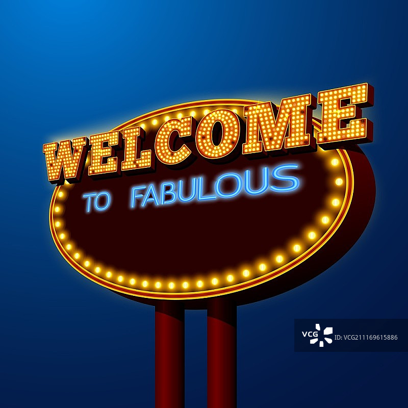 拉斯维加斯夜生活赌博迪斯科舞厅夜总会广告闪亮灯光广告牌海报矢量插图图片素材