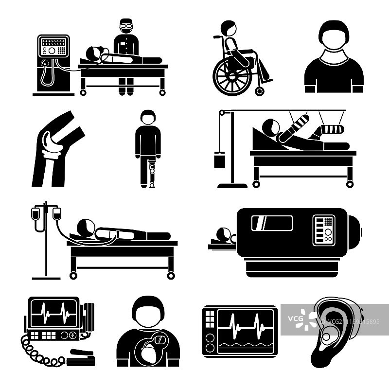医疗健康心脏起搏器人工肾透析系统监测技术图形图标合集抽象矢量图图片素材