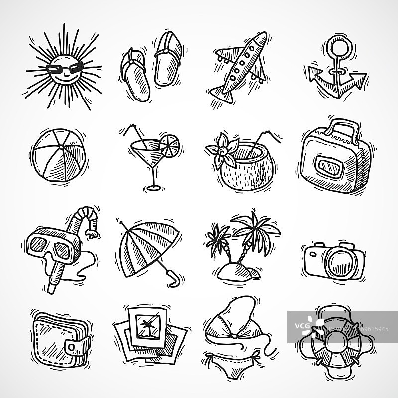 夏季海滩旅行手绘装饰图标图片素材