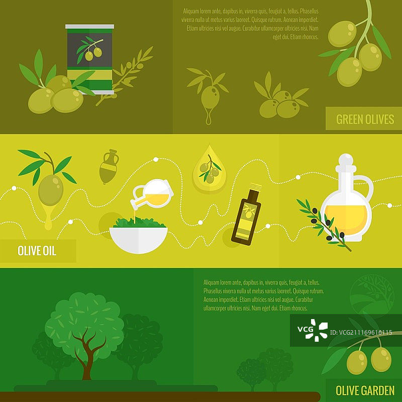 绿色橄榄油和橄榄树扁平banner设计矢量素材图片素材