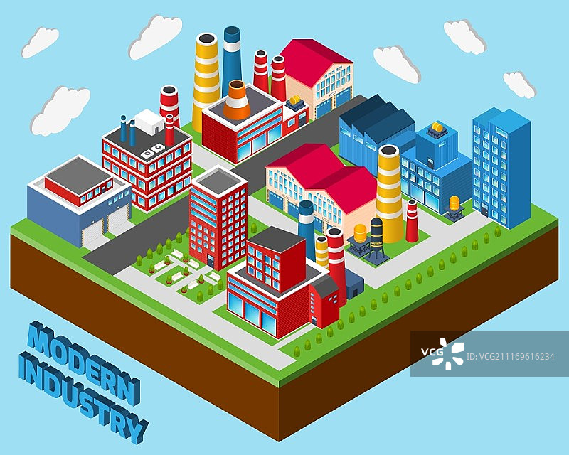 现代工业城市概念2.5D矢量插画图片素材