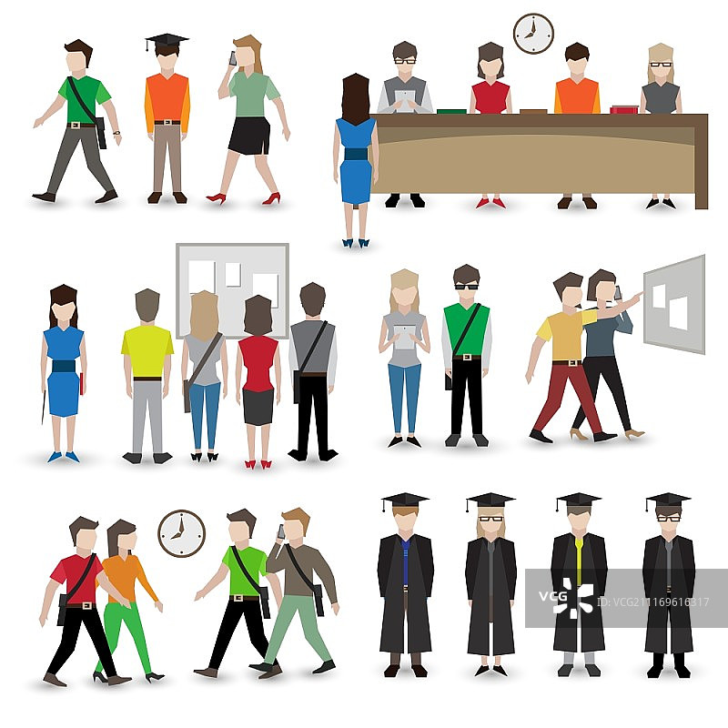 大学院校教育学生人物头像矢量插画图片素材
