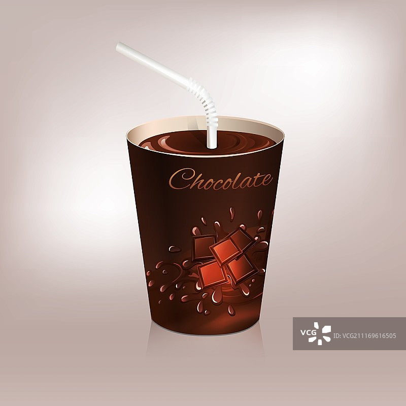 热巧克力咖啡纸杯包装矢量图（含吸管）图片素材