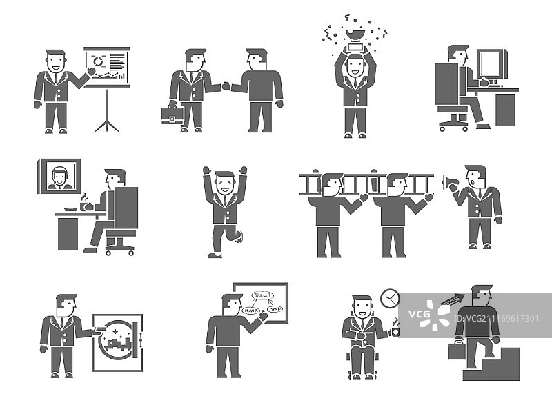 具有管理合作演示符号的商人图片素材