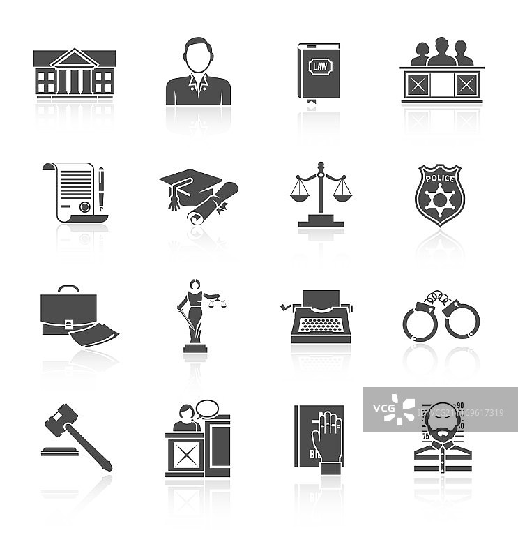 法院和犯罪符号黑色图标矢量图图片素材