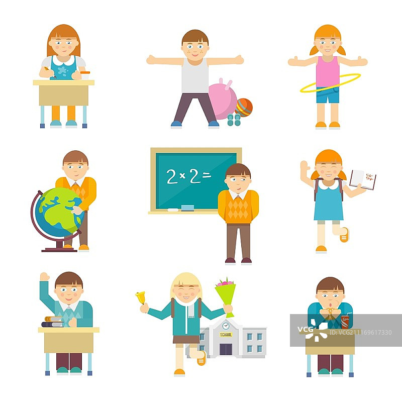 小学生课堂人物设定矢量插画图片素材