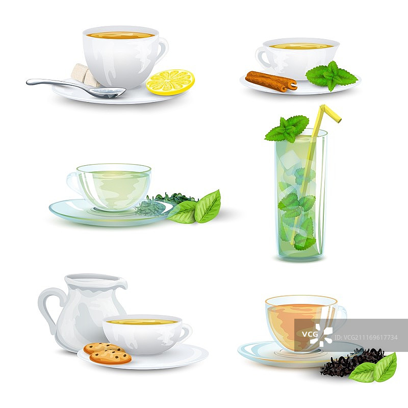 草本冰茶装饰图标集矢量图图片素材