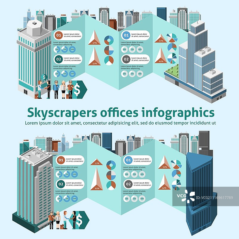 3D 2.5D高楼大厦信息图表矢量素材图片素材