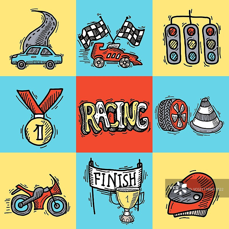 赛车设计概念图（含汽车运动速写装饰图标）图片素材