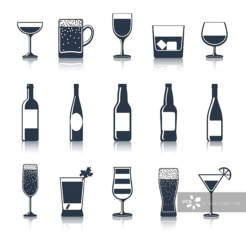 酒精饮料派对酒吧餐厅图标黑色集合矢量图图片素材