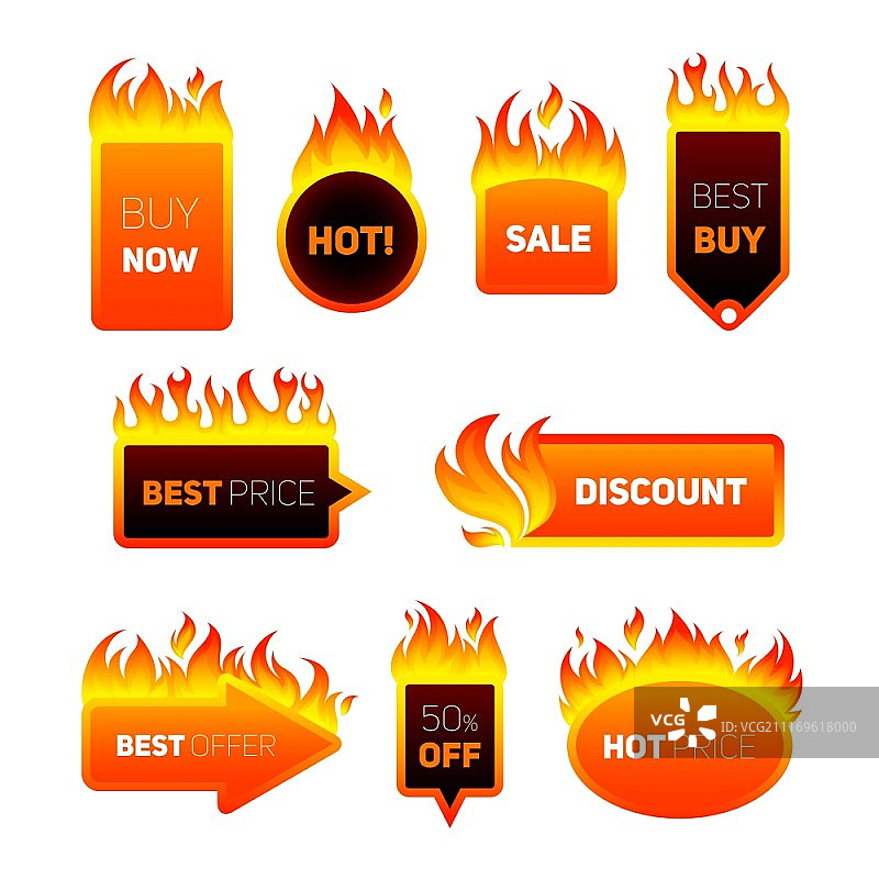 促销火焰徽章合集矢量图图片素材