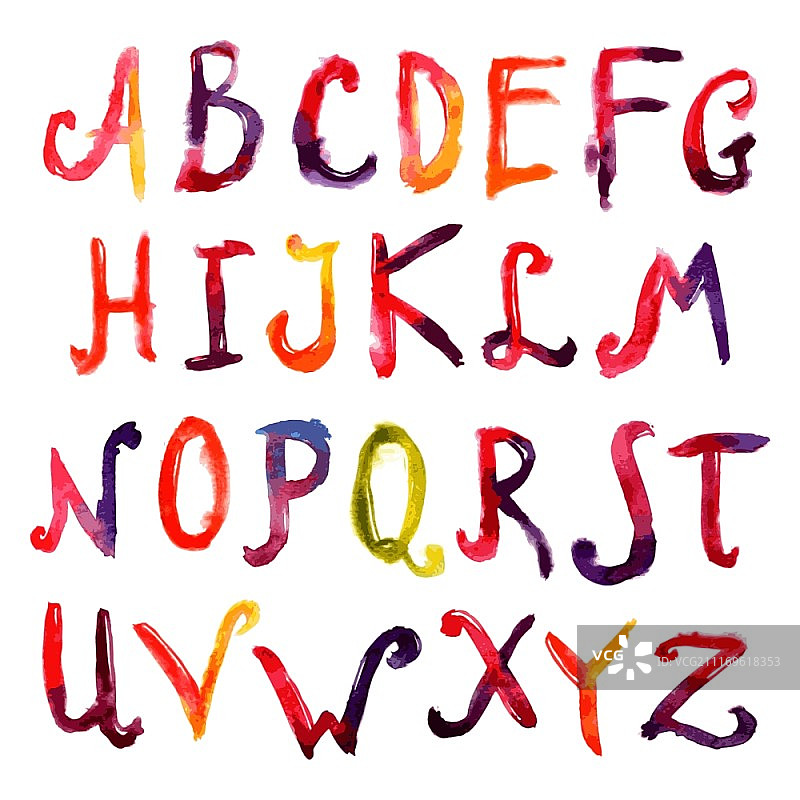 手绘水彩大写字母表字体集矢量插图图片素材