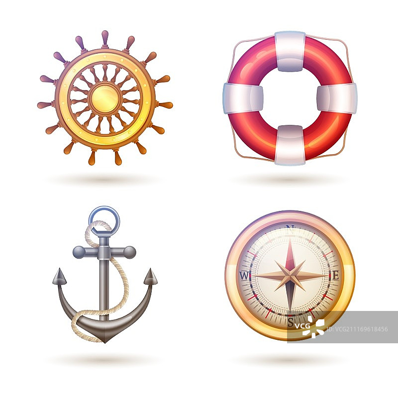 海洋装饰图标与航海元素矢量图图片素材