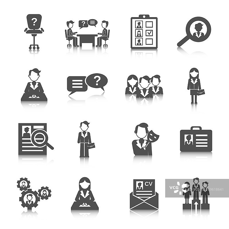 人力资源业务人员搜索图标黑色集合矢量图。人力资源图标图片素材
