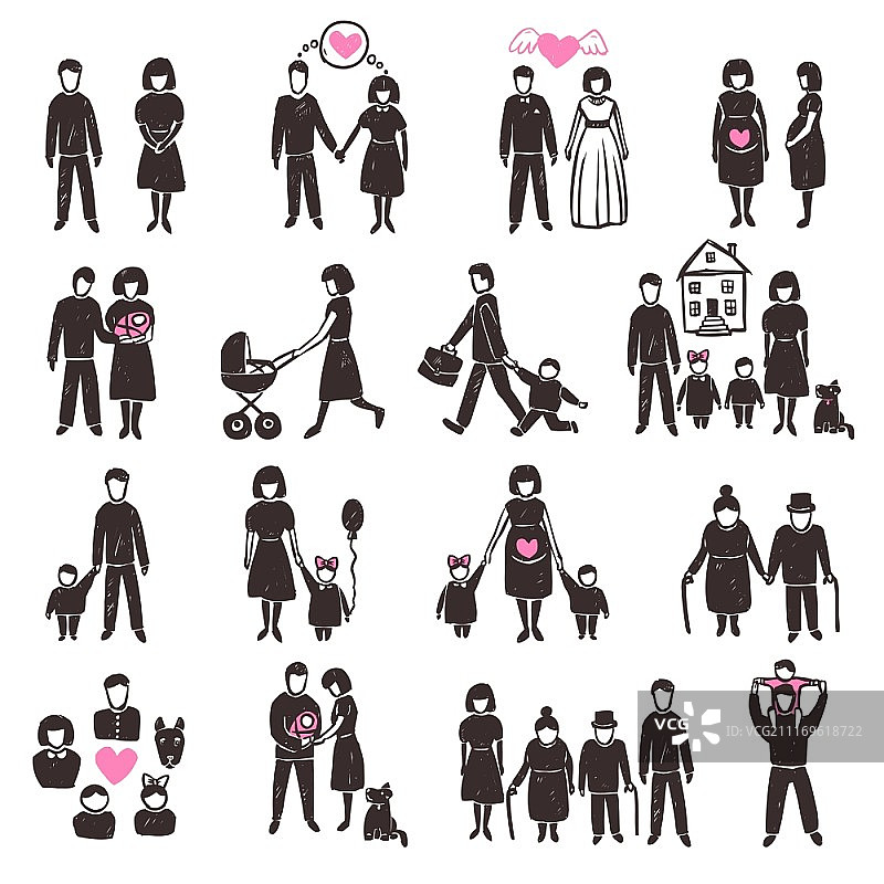 家庭装饰图标，带人物剪影矢量图图片素材