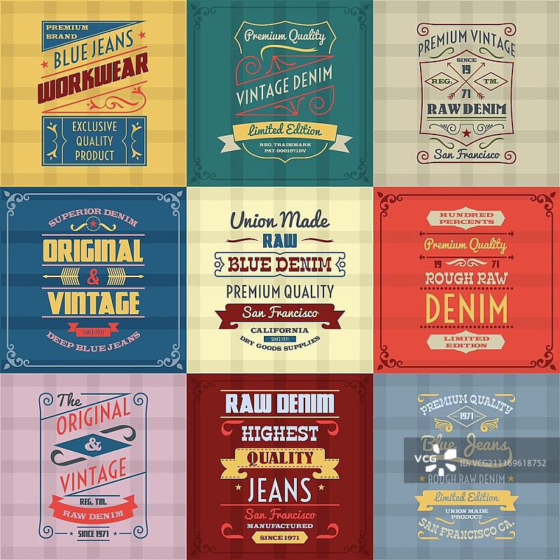 原创真品牛仔裤文字标签标志设计图标彩色背景矢量图图片素材