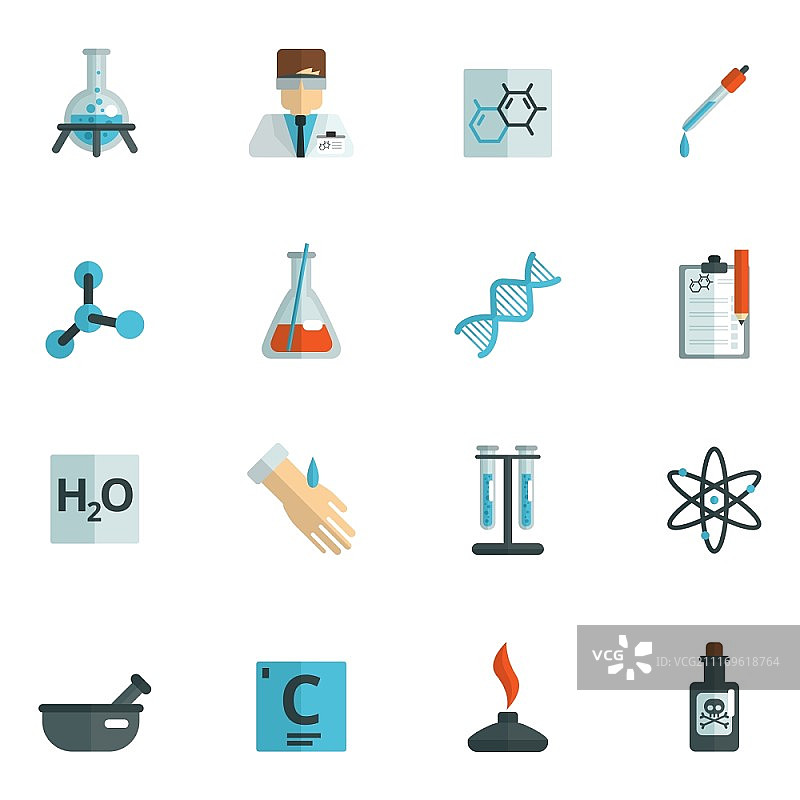化学科学和研究图标扁平化设计矢量图图片素材