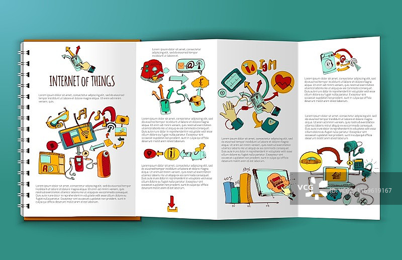 物联网宣传册模板，手绘遥控系统元素矢量图。物联网宣传册图片素材