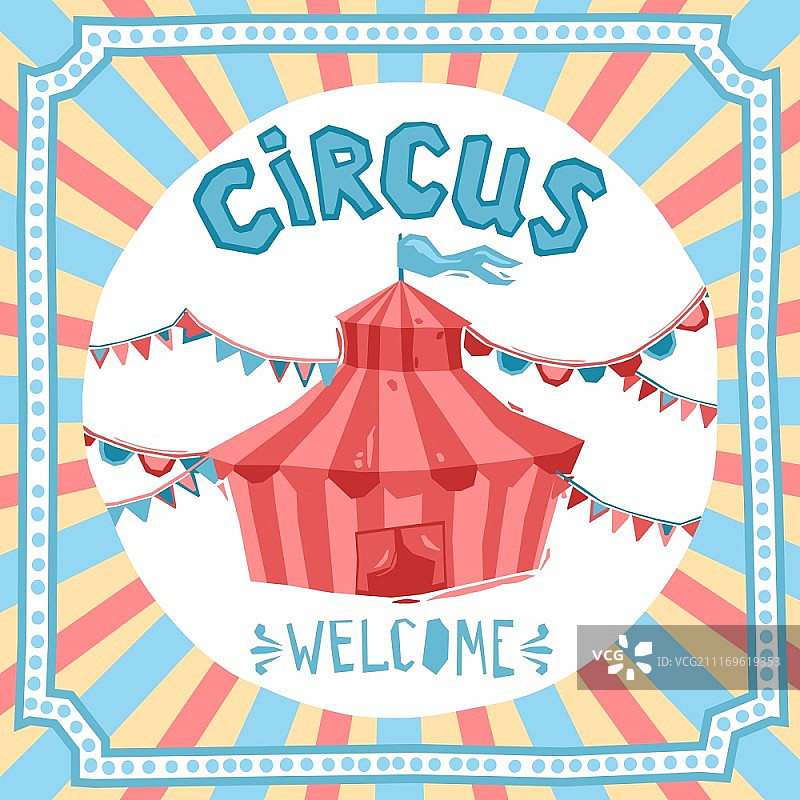 马戏团复古海报与表演帐篷和装饰矢量图图片素材