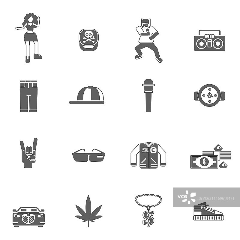 说唱音乐街头风格黑色图标矢量图图片素材